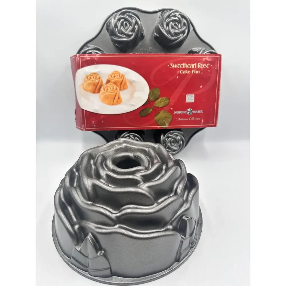Nordic Ware Platinum Sweetheart Rose Bundt Cake Pans Cast Aluminum Non Stick Set
